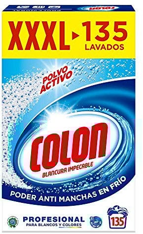 Colon Polvo Activo - Detergente para lavadora, adecuado para ropa blanca y de color, formato polvo - 135 dosis, 7.037 kg