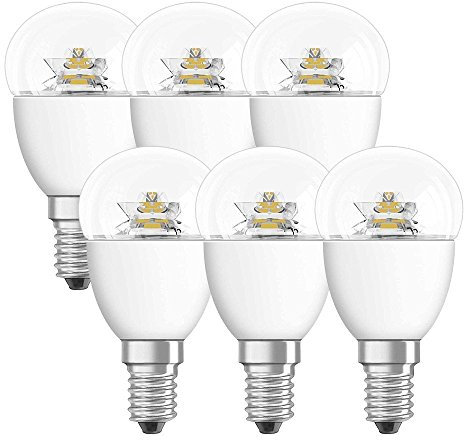 Osram LED Star Classic P, LED Lampe in Tropfenform mit E14- Sockel, Nicht Dimmbar, Ersetzt 40 Watt, Klar, Warmweiß, 6er- Pack