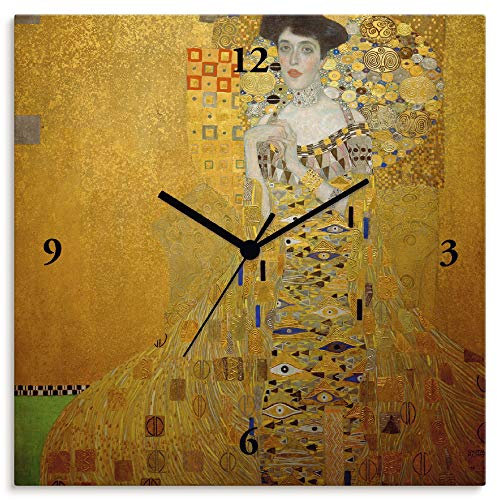 ARTLAND Wanddeko Wanduhr ohne Tickgeräusche Leinwand Quarzuhr 30x30 cm Quadratisch Lautlos Gustav Klimt Bloch-Bauer Originell Ausgefallen T9LM