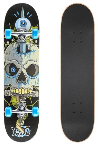 Xootz Kinder-Skateboard für Absolute Anfänger Double-Kick-Trick – Ahorndeck, 78,7 x 20,3 cm, Kinder, Snake Complete Beginners Double Kick Trick Skateboard, Snake Skull