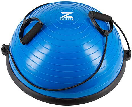 ZELUS Balance Ball Trainer Half Yoga Exercise Ball with Resistance Bands and Foot Pump for Yoga Fitness Home Gym Workout (Blue)