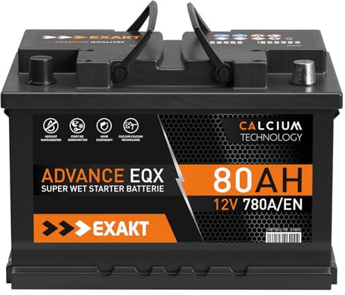 EXAKT Autobatterie 12V 80Ah Starterbatterie PKW KFZ Auto Batterie (80Ah)