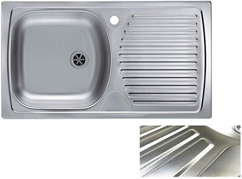 VBChome: Einbauspüle mit Hahnloch 780 x 435 mm Camping Küchenspüle - Leinenstruktur Alveus Basic 170 Spülbecken EDELSTAHL Abtropffläche Rechts Camping Küchenspüle Ablaufgarnitur fi 71