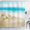 ABAKUHAUS Muscheln Duschvorhang, Pastell-Strand-Szene, Stoffliches Gewebe Badezimmerdekorationsset mit Haken, 175 x 240 cm, Aqua Beige