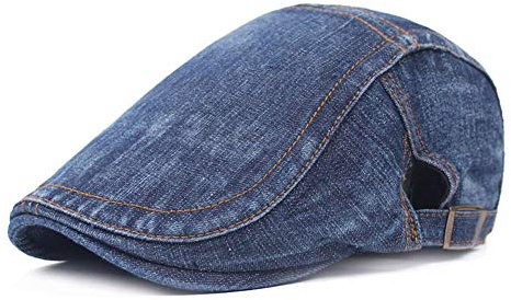 Quanhaigou Unisex Denim Newsboy Mütze, flach, Ivy Gatsby Cabbie Driving Baskenmütze, Baumwolle, Dad Cap für Männer und Frauen