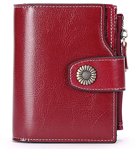 SENDEFN Portemonnaie Damen Echtleder, Bifold Compact RFID-Blockierung Geldbeutel Damen, Geldbörse Damen mit 16 Kartenfächern und 1 Reißverschlussfach