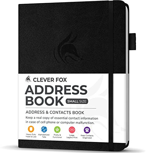 Clever Fox Adressbuch mit alphabetischen Registerkarten – Telefon- und Adressbuch aus PU-Leder zur sicheren Aufbewahrung von Kontakten, Kontakt-Organizer-Tagebuch, kleine Größe (10,2 x 14,9 cm