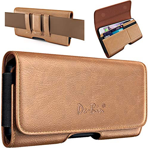 DeBin Holster for iPhone 16, 16 pro, 15, 15 Pro, 14, 14 Pro,13 Pro,12 Pro, 11 Pro, Xs, X, XR Cell Phone Belt Holder for Men Case with Clip ID Card Pouch (Fits Cellphone Otterbox Commuter Case) Brown