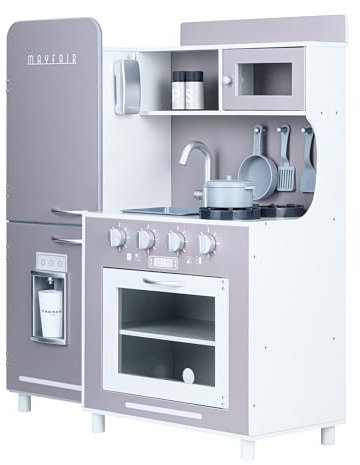 Teamson Kids Mayfair Kids Wooden Play Kitchen & 11 Accessories Grey TD-13302C