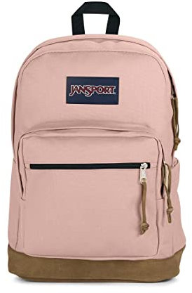 JANSPORT Right Pack Backpack - School, Travel, Work, or Laptop Bookbag with Suede Leather Bottom with Water Bottle Pocket, Misty Rose