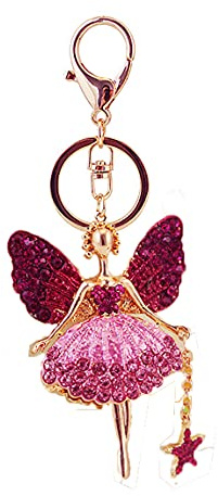 Shining Crown Kristall Schlüsselbund Diamant Engel Fee Schlüsselring Charm Anhänger für Frauen Auto Schlüsseltasche Dekor mit Geschenkbox, Pink Blue