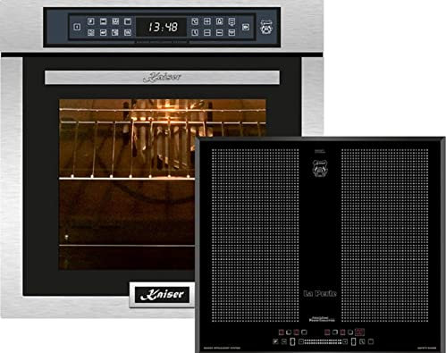 Kaiser Induktions Herd-Set EH 6306 R +KCT 67 FI La Perle, Einbaubackofen,Schwarzes Stahl, schwarzes Glas,79L 15 Fkt. Grill Air fryer Full Touch + Flex Induktionskochfeld 60 cm Einbau Herd Autark