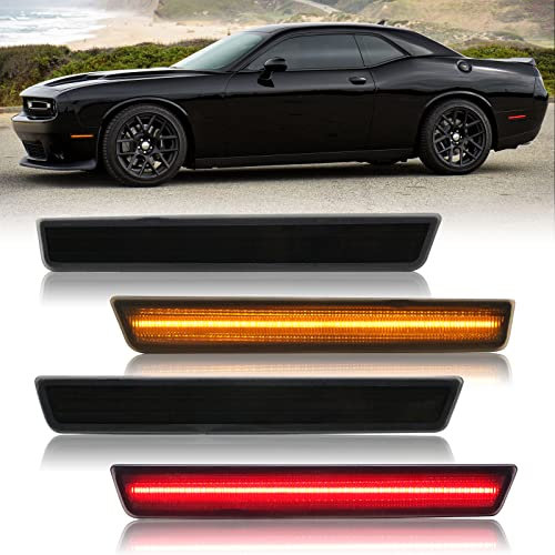 R&F Auto 4 x bernsteinfarbene rote LED-Seitenmarkierungsleuchten für Challenger 2015-2023, rauchige Linse, ersetzt Originalherstellernummer: 68195788AB, 68195797AB