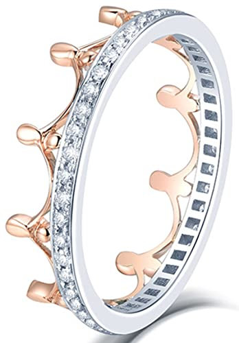 Whoiy 14K Weißgold Rotgold Ringe Trauringe Krone mit Diamant 0.23ct Fein Frauen Schmuck Schmuck Geburtstag Geschenke für Frauen Mutter Freundin Silber Rose Gold Gr.58 (18.5)
