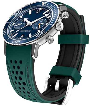Kai Tian Langlebige zwei Ton Silikon gebogene Enden 20mm Rennsport Gummi Uhrenarmbänder Armband Grün (Schwarz Stich) für Männer Frauen