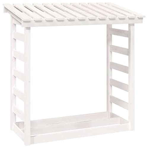 vidaXL Support pour Bois de Chauffage Porte-bûches Rangement Organisateur Stockage Support d'Empilage Cheminée Blanc 108x64,5x110cm Bois de Pin