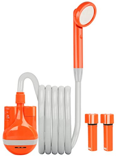 LIBERRWAY Campingdusche mit Pumpe, Camping Dusche Set mit 2 Wiederaufladbaren Akkus, 2m Duscheschlauch Outdoor Dusche für Garten Strand Camping Reisen Autowäsche, Mobile Dusche Orange