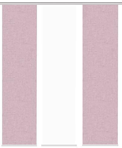 HOME WOHNIDEEN 84698 Schiebegardine PIVE, Digitaldurck auf Dekostoff in Seidenoptik, Farbe:rosé, Größe:245 x 60 cm, Anzahl:3er Set (2X Bedruckt, 1x Uni)