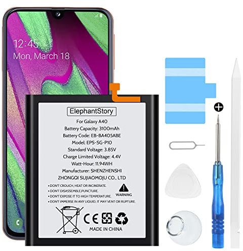 Akku für Samsung Galaxy A40 (A405F) 3100mAh Batteriecode EB-BA405ABE Li-Polymer Ersatzakku mit Repair Tool Kit