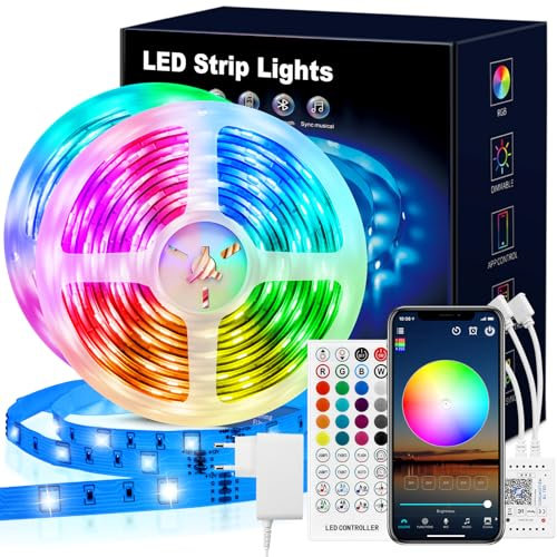 VKH LED Strip 20m, LED Streifen Bluetooth RGB LED Band 20m Selbstklebend mit Fernbedienung und APP, LED Lichterkette für Zimmer Gaming Party (2 * 10m)