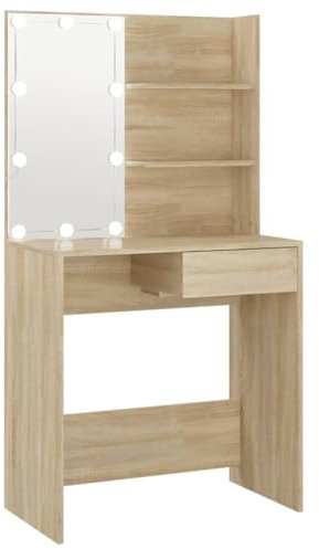 vidaXL Schminktisch mit LEDs Sonoma-Eiche 74,5x40x141 cm Holzwerkstoff