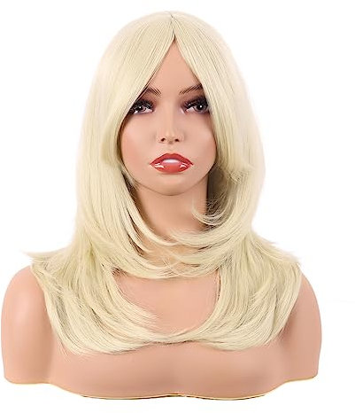 MapofBeauty 20 Zoll/50 cm Länge Layered Mit Pony Gerade Synthetische Faser Shoulder Lange Haarfasern für Täglich Perücke (Hell Gold)