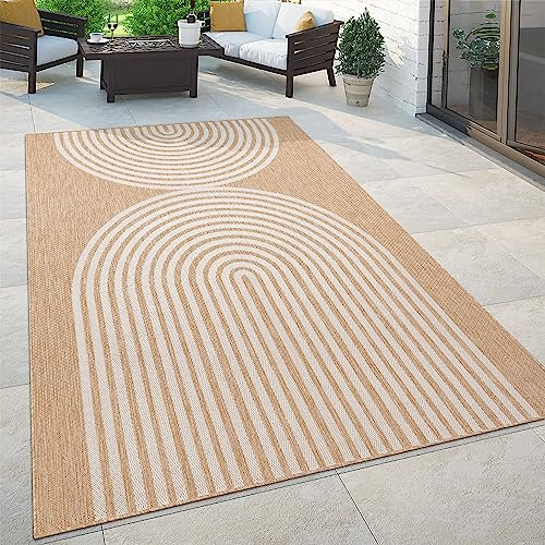 Paco Home Outdoor Teppich Flachgewebe mit Palmen- & Boho-Muster in Sisaloptik Modern langlebig, robust & wetterfest Ideal für Terrasse, Garten & Balkon, Grösse:200x280 cm, Farbe:Beige 2