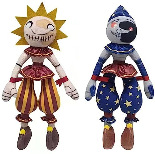 Puruuige FNAF Plüsch, FNAF Clown Figur, 2 Stück 11 Zoll Plüschtiere Spielzeug für Kinder und Spielefans Geschenk (Sonne und Mond 2 Stück)