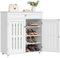 costoffs White Shoe Cabinet with Drawer, Modern Shoe Storage Cabinet Organizer with 2 Louvered Doors, Wooden 4-Tier Shoe Cupboard Shoe Rack with Adjustable Shelves for Entryway Hallway Bedroom Closet