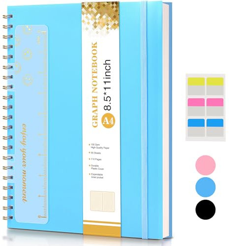 UEBZFOCS Graph Spiral Notebook College Ruled A4 Spiral Bound Journal 8.5” x 11”, Blue