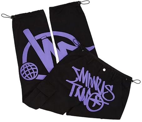 Minus Two Cargo Y2K Herren | Jogginghose Y2k Jeans Baggy | Hip-Hop Cargo Hosen Unisex | Harajuku Denim Schwarze Print Loose Straight Hose mit Weitem Bein | Teenager Jungen Skateboard Hosen Streetwear