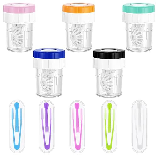 5 Pezzi Rondella per Lenti a Contatto, Detergente per Lenti a Contatto Manuale, Custodia per Ammollo per la Pulizia, Della Rondella per Lenti a Contatto Portatile, con Pinzetta e Ventosa
