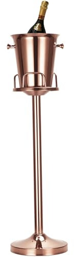 Seau à champagne avec support, seau à glace avec support en acier inoxydable doré et argenté, refroidisseur de vin sur pied, 5,4 kg, grand seau à glace martelé pour fête, bar, karaoké, barbecue,