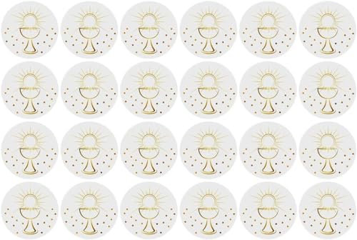 Tisch-Deko Kommunion & Konfirmation runde Streudeko Kelch & Sonne Konfetti weiß & Gold christliche Symbole aus Pappe für Firmung Taufe kirchliche Feste 24 Stück
