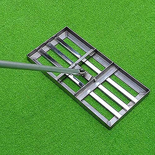 ABBNIA Escobilla de Goma para césped de Acero Inoxidable con Mango de 43 Pulgadas, rascador de césped para jardín de Golf, rastrillo nivelador de césped para jardín de Golf, nivelador Dr.