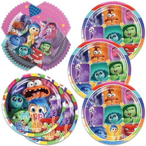 Inside Out 40PC Party Tableware Set for 20 Guests, Kids' Birthday Theme Decorations