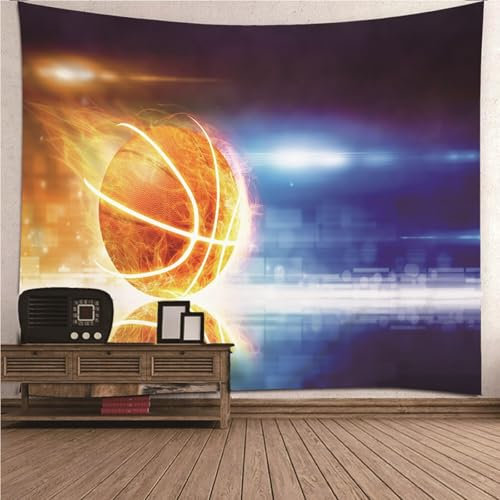 Wycian Wandbehänge Deko Wandvorhang Schlafzimmer Orange Blau Basketball Mikrofaser Wandvorhang Outdoor Upgrade Weich 150X150cm （Breite x Höhe）