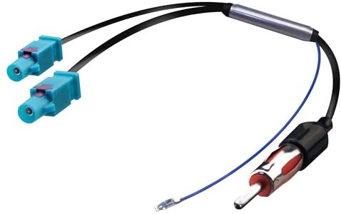 Xahpower Adattatore Antenna Autoradio con Amplificatore, Adattatore Antenna Convertitore da Doppio Fakra a Presa DIN per ricevitore autoradio FM AM, Unità Principale GPS - 36 cm