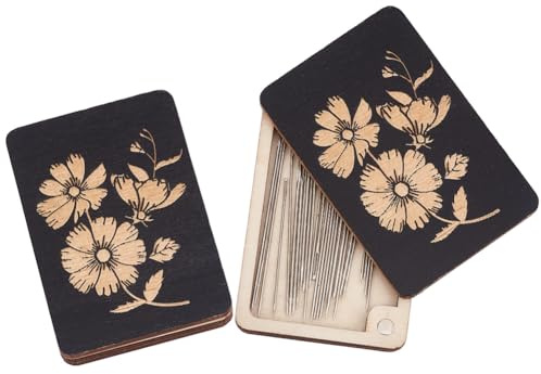 AHANDMAKER 2 Stück Nadelbox Aus Holz Aufbewahrungsbox Für Nähnadeln Nähnadel Organizer Mit Blumendruck Für Quilterinnen Kanalisation Schneider Schwarz 3.15x1.97x0.14 Zoll