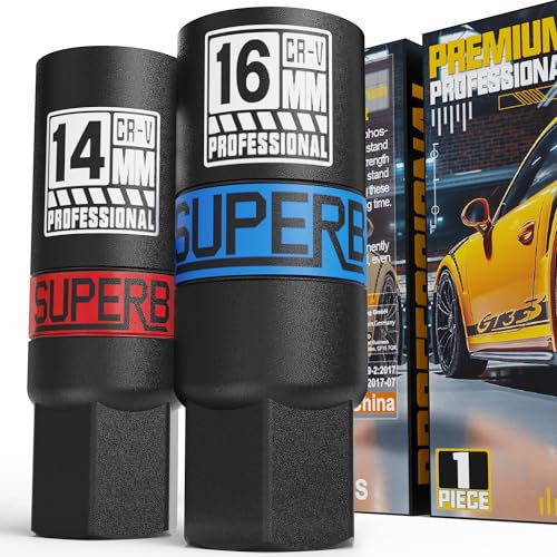 KIRXST Clé à Bougie 14mm&16mm, Jeu de 2 Cle a Bougie, 6 Points 3/8 Outil de Retrait de Bougie d'Allumage pour Voitures et Moto
