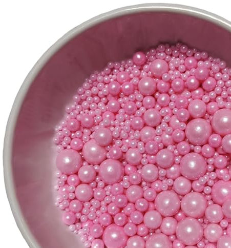 Edible Pink Pearl Sugar Sprinkle Candy Pearls 120g, Mixed Size, Cake Topper, Cupcake Decorations, Ice Toppings and Cookie Decoration, Wedding Birthday Party Halloween Chirstmas Supplies