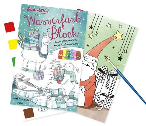 Lutz Mauder Malbuch mit Wasserfarben Kleinkinder und Kinder Malblock von 1-3 und 2-4, Aquarell-Malpapier, magisches Buch TapirElla Winterzauber mit Pinsel