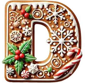 26 Lebkuchen-Alphabet-Ornamente für den Weihnachtsbaum, Buchstaben Weihnachtsbaumschmuck Anhänger, Zuckerstangen-Anhänger mit Anfangsbuchstaben und Beerenmuster (D)