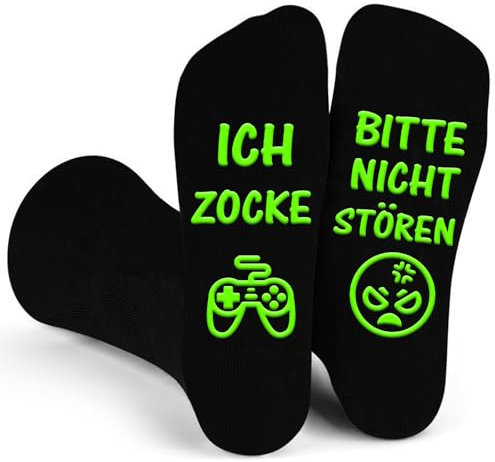 Kisvic Gaming Socken, Lustige Socken Zocken mit Spruch Bitte Nicht Stören Ich Zocke, Coole Geschenke für Gamer, Rutschfeste Haussocken für Teenager Damen Herren 35-46