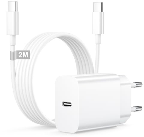 Chargeur USB C Rapide pour iPhone 16 Pro Max/16 Pro/16 Plus/16/15 Pro Max/15 Plus/15, 20W Chargeur Rapide iPhone Adaptateur Prise Type C avec 2M Câble USB C pour iPad Air/Mini 7 6