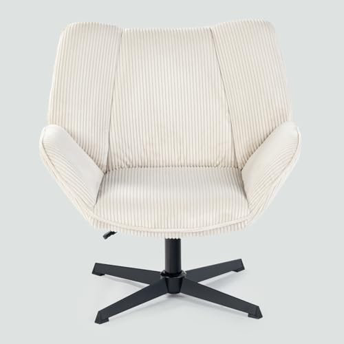 MEUBLE COSY Sessel Lehnstühle Lounge Einzelsofa mit Armlehnen höhenverstellbar Relaxsessel 360° Drehbar Polsterstuhl für Wohnzimmer Schlafzimmer Vanity, Cordstoff, Beige
