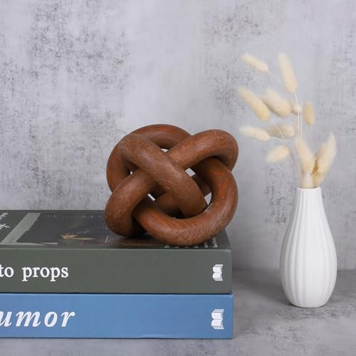 3-link Wood Knot Decor, 4.3 inch Hand Carved Wooden Chain Link Decoration Object Decorative Wood Knot Ornament for Rustic Tray Shelf Table Decor Farmhouse Decor Coffee Table Decor