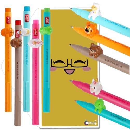 Legami Lovely Friends Stifte Set inkl. Geschenkumschlag. Wählen Sie süßes Design. (Dino, Tiger, Hase, Lama und Einhorn)