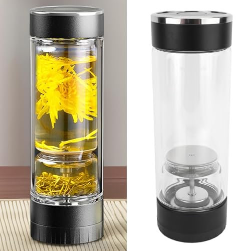 Botella de Vidrio para Infusor de té, Doble Pared Aislada, Portátil para Viajes, con 2 Tapas
