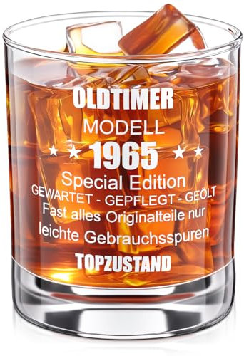 Geiserailie Geschenk zum 60. Geburtstag Whisky Glas mit Gravur Geschenk für Männer 1965 Bester Jahrgang Geburtstagsgeschenk für Papa Opa Whisky Liebhaber